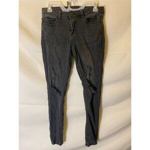 RUE 21 WOMENS JUNIORS SIZE 10 BLACK STRETCH JEGGINGS MID RISE DISTRESSED
